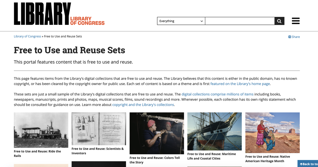US Library of Congress free to use and reuse image galleries website screenshot