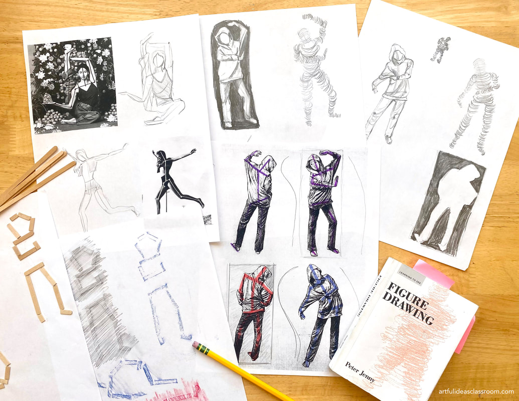A collection of figure drawing exercise examples from the book Figure Drawing by Peter Jenny