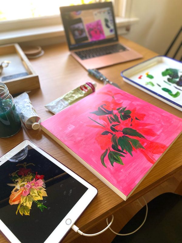 Floral acrylic painting process 