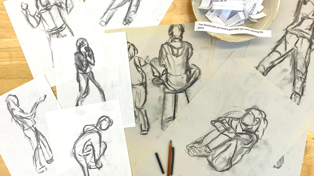 Gesture drawings of figures in a variety of poses