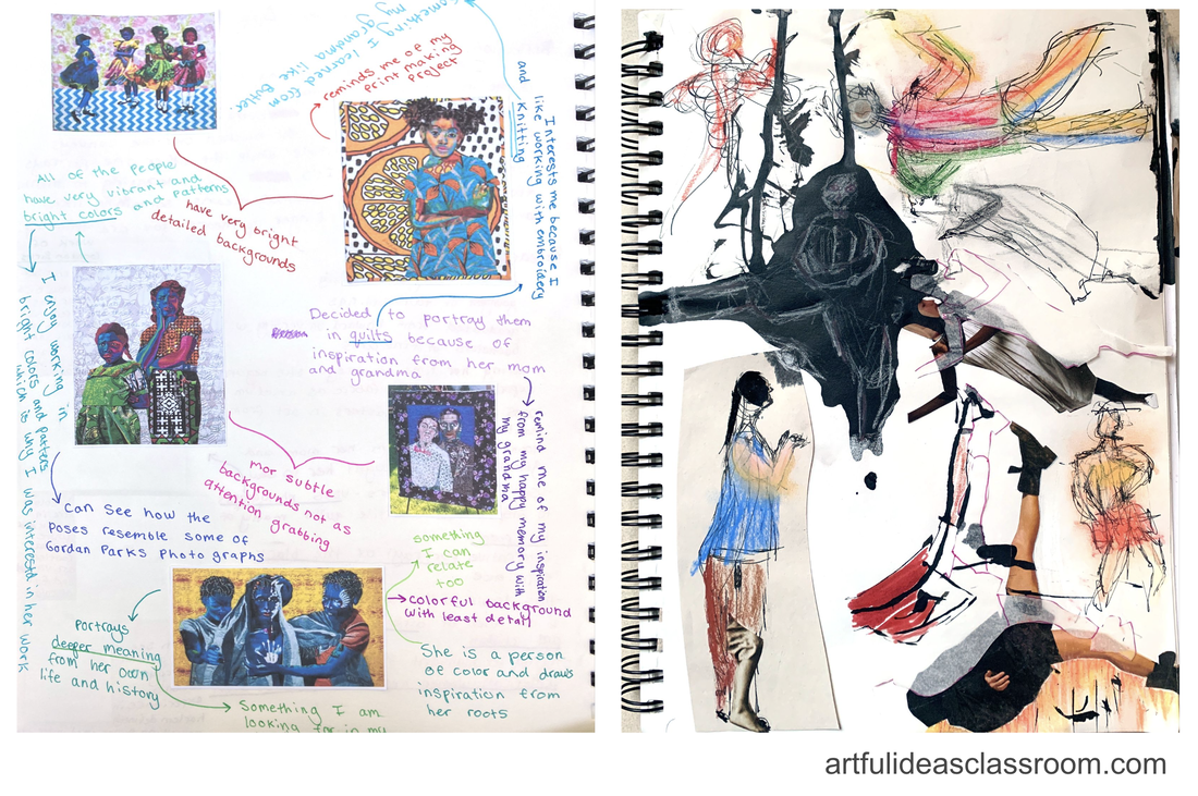 Art journal pages with text and collage 