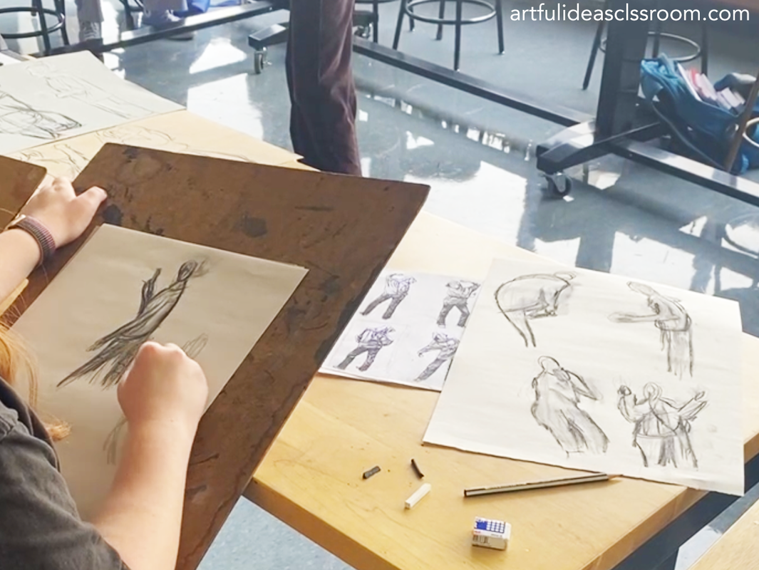 Student making a gesture drawing from life 